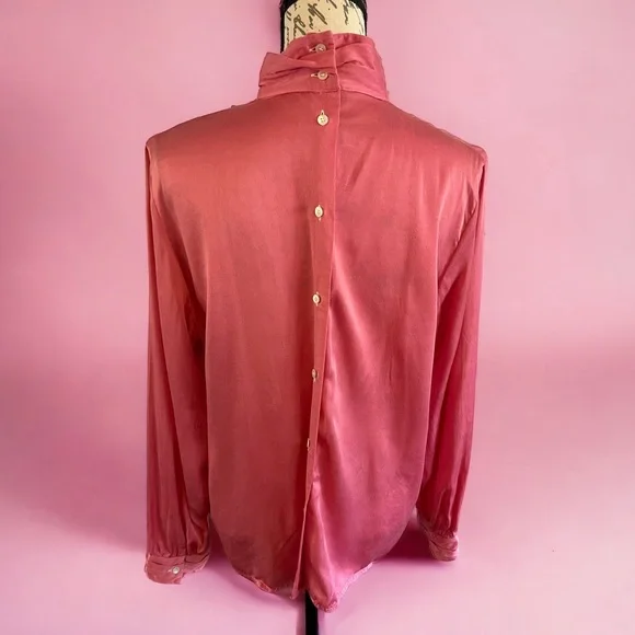 Vintage 100% Silk Jason Prescott Pink Blouse long sleeve button down Large - Picture 4 of 14